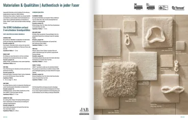 Preview: „Übersicht der neun Materialqualitäten der JAB ICONS Kollektion – von Essential Wool bis Pure Silk, mit strukturierter Oberfläche und brillanten Glanzgarnen.“